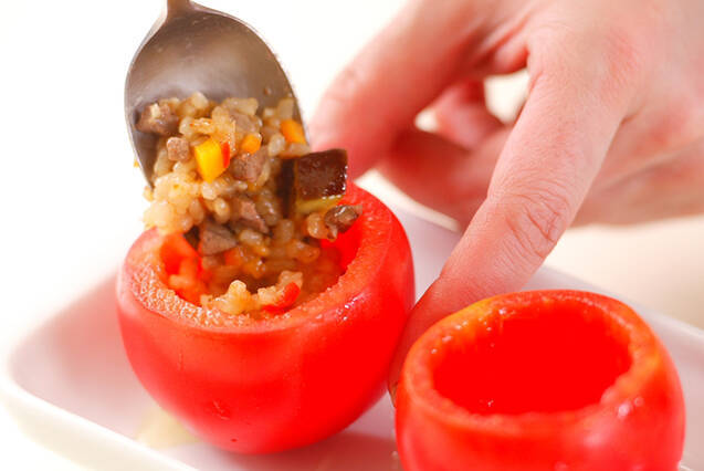 玄米チャーハン・トマトのっけの作り方の手順4