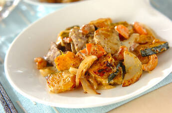 牛肉とカボチャのナッツ炒め