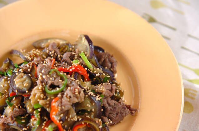 ナスと牛肉のゴマ炒め