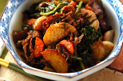 里芋と牛肉の炒め物