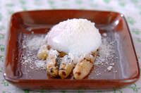 アスパラ温泉卵のせ