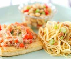 豆腐のオーブン焼き　納豆パスタ　大豆サラダ