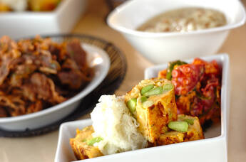 簡単そば粥と3種のおかずのブランチ