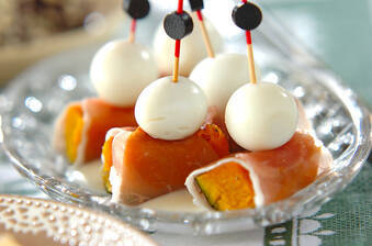 ウズラの卵とカボチャのピンチョス