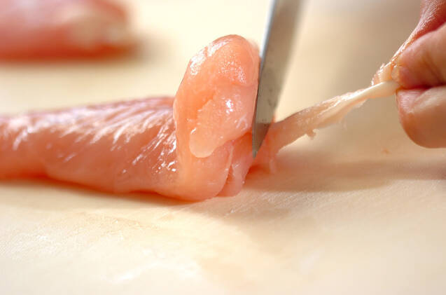 水菜とささ身の粒マスタードサラダの作り方の手順1