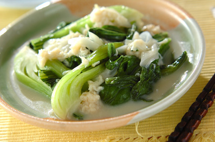 チンゲンサイとホタテの豆乳クリーム煮