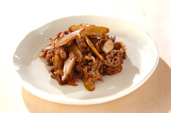 ゴボウと牛肉の甘辛炒め