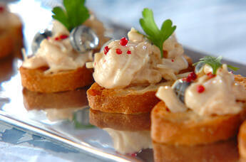 フィンガーフードに!ホタテ缶のオーロラカナッペ