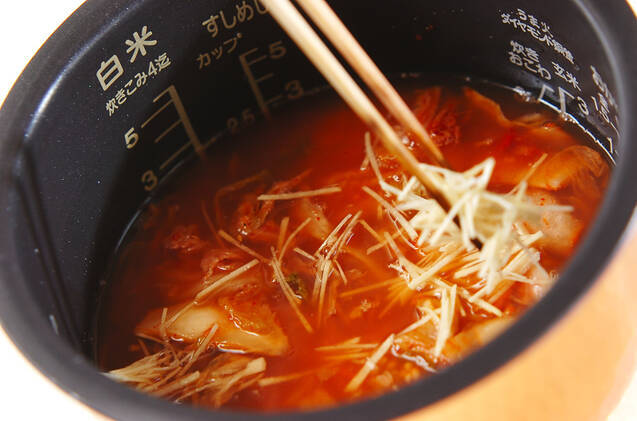 カキのキムチ炊き込みご飯の作り方の手順6