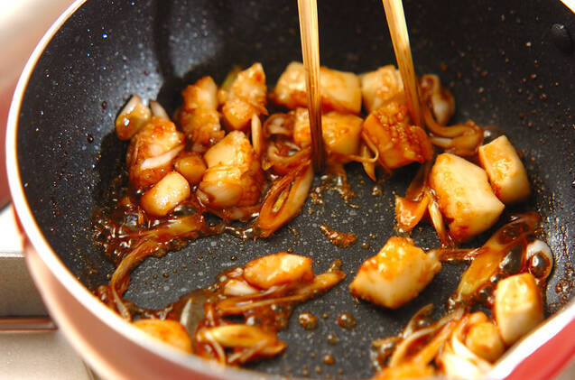 イカとネギの炒め丼の作り方の手順4