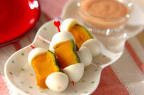 カボチャとウズラの卵のピックサラダ