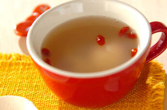 温泉卵入りあっさりホタテスープ