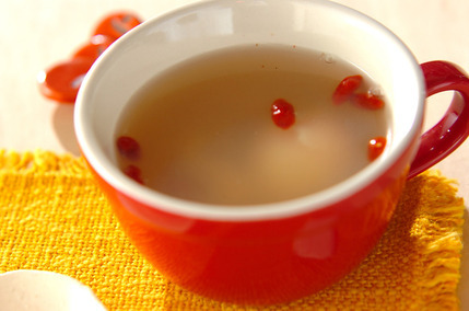 温泉卵入りあっさりホタテスープ