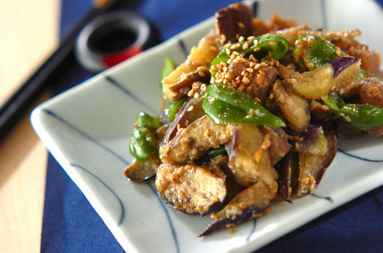 野菜だけでこってり！ナスとコンニャクのゴマみそ和え