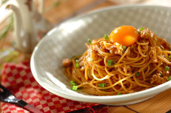 肉みそのワンポットパスタ