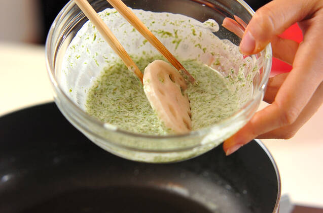 レンコンの磯部揚げ焼きの作り方の手順4