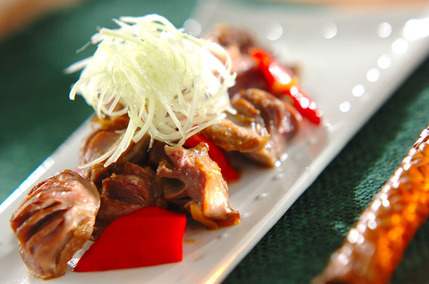 砂肝とピーマンの山椒炒め