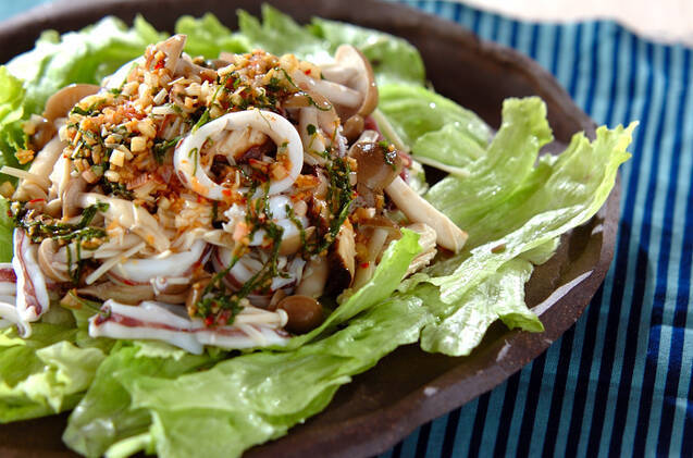 イカとキノコの薬味ダレ