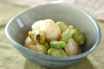 ぷりぷりホタテとそら豆のマヨネーズ和え