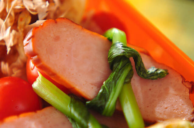 焼豚の小松菜結び