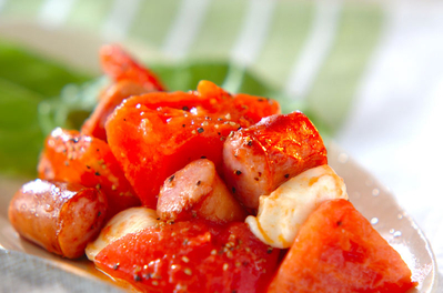 ソーセージとトマトの炒め物 副菜 レシピ 作り方 E レシピ 料理のプロが作る簡単レシピ