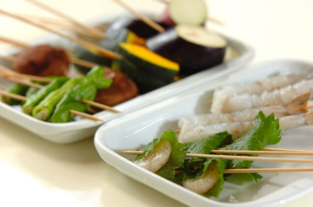 エビ、ホタテ、野菜のいろいろ串揚げ天ぷらの作り方の手順1