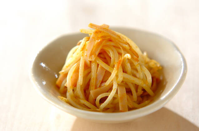 白い皿に盛られたハムカレーもやし