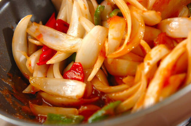 新玉ネギの酢豚の作り方の手順3