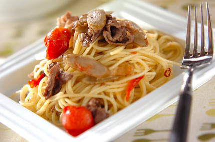 牛肉とゴボウのパスタ