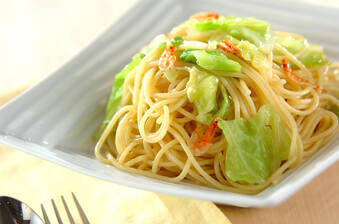 春キャベツと桜エビのパスタ