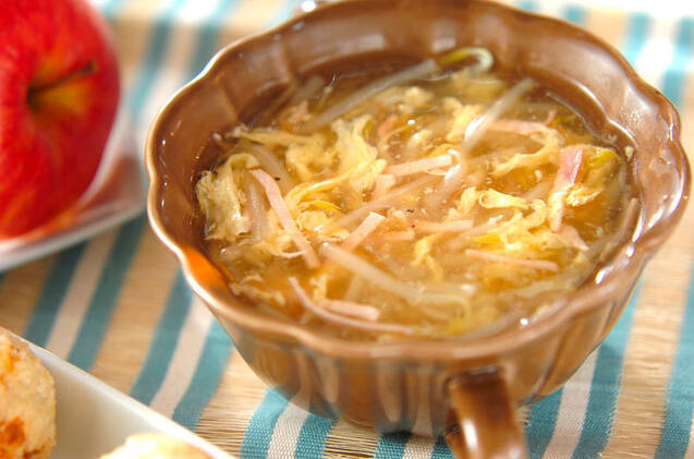 もやしとハムのかきたまスープ