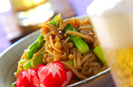 アスパラのナメタケ和え