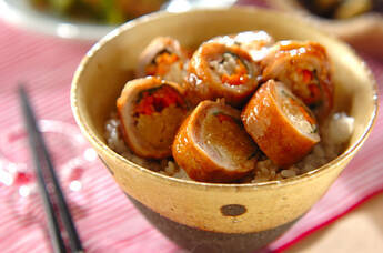 豚肉ロールの照り焼き丼