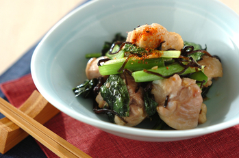 鶏肉と小松菜の塩昆布炒め