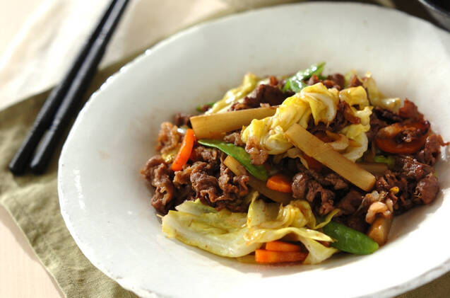 牛肉と春キャベツのオイスター炒め