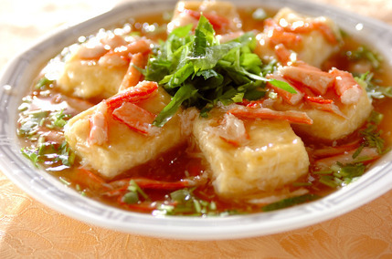揚げ豆腐のカニあんかけ