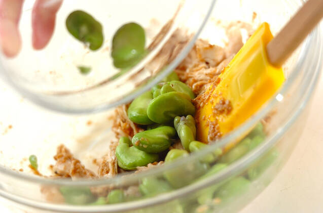 ささ身とソラ豆のゴマ和えの作り方の手順4