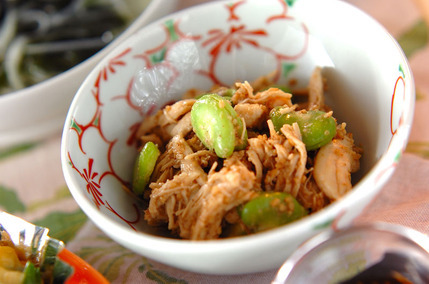 ささ身とソラ豆のゴマ和え