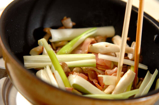 白ネギのガーリックパスタの作り方の手順7