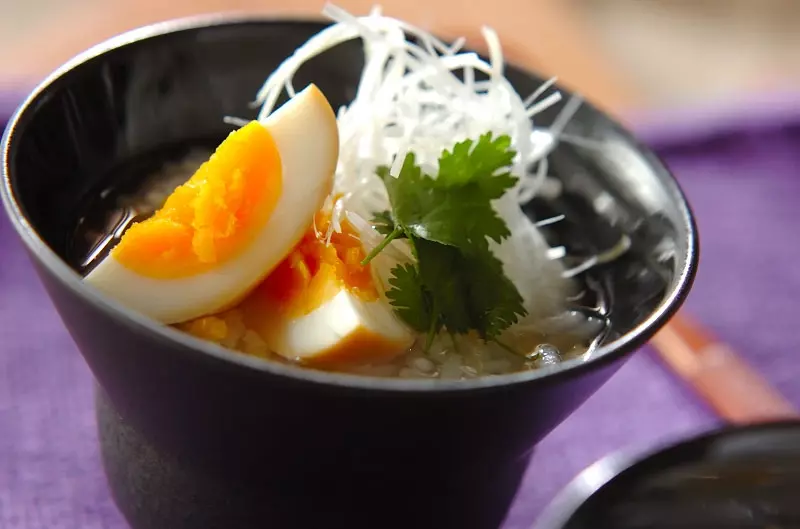 半熟煮卵の中華粥 レシピ 作り方 E レシピ 料理のプロが作る簡単レシピ