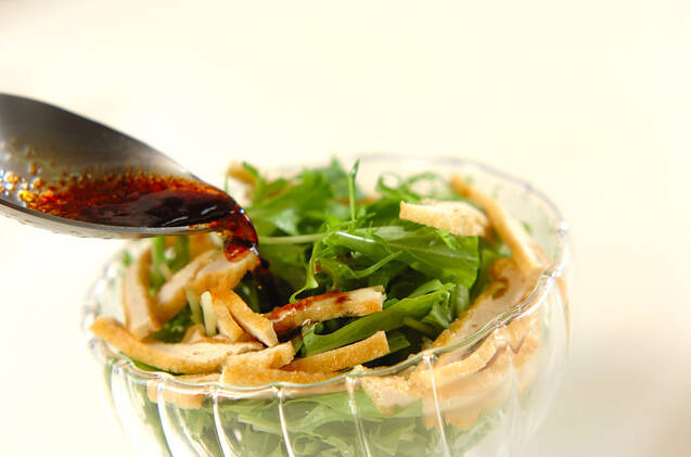 水菜と温泉卵のサラダの作り方の手順4