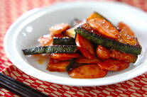 カボチャとソーセージのソース炒め