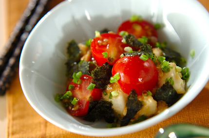 たたき長芋とプチトマトの和え物