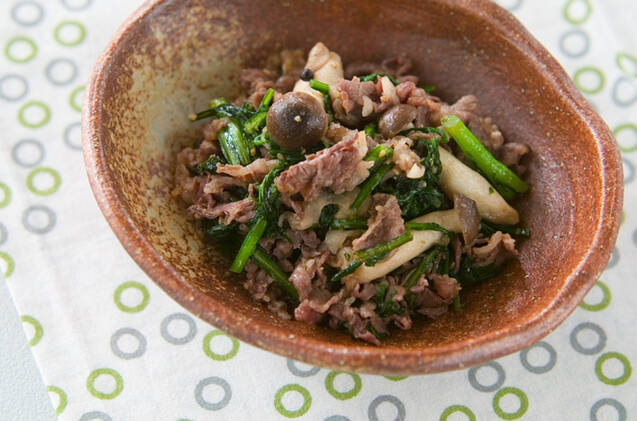 菊菜と牛肉のゴマ炒め