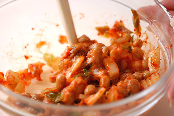 納豆キムチ素麺　ターサイと大根おろし添えの作り方の手順7