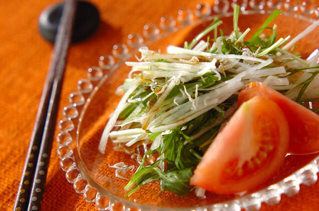 水菜と大根のユズコショウドレッシングサラダ