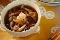 豚肉とシメジのつけ素麺、スダチの香り