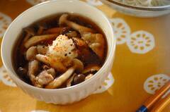 豚肉とシメジのつけ素麺、スダチの香り