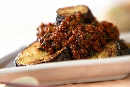 米ナスの肉みそがけ