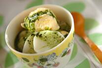 抹茶白玉アイス添え